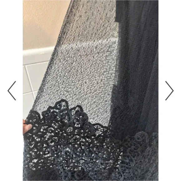 Dainty Jewell Black Sheer Lace Long Sleeve Maxi Dress Sz L Crochet High Neck - Picture 4 of 11